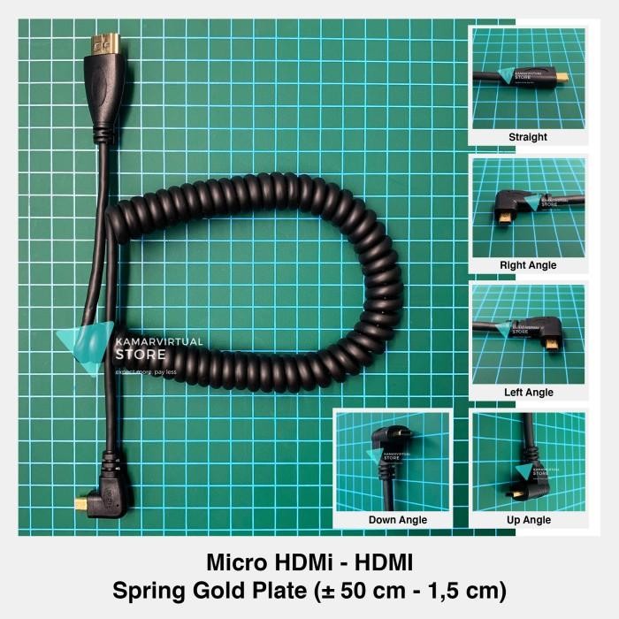 (Allthebest) Micro HDMI to HDMI left Angled 90 L Degree Spring Spiral 50 / 1,5 M