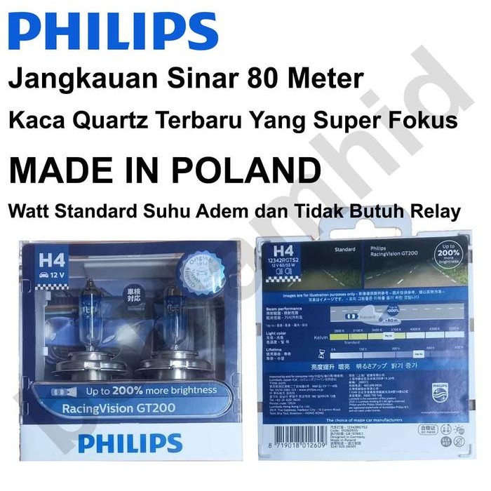 Lampu Mobil H4 Philips RacingVision GT200 Racing Vision Made in Poland