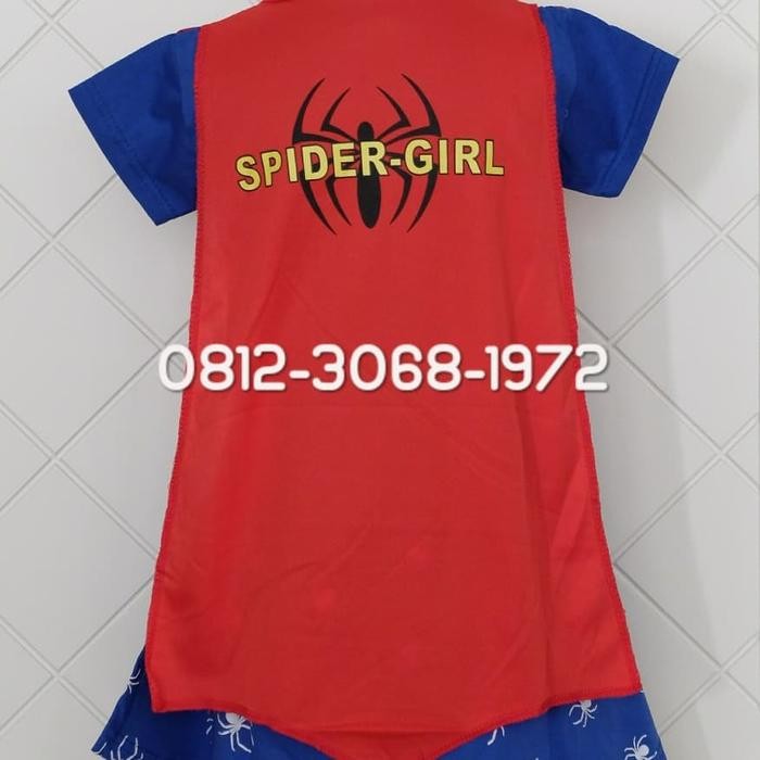 xie Baju Dress Kostum Superhero Girl Anak Perempuan SPIDERGIRL Sayap