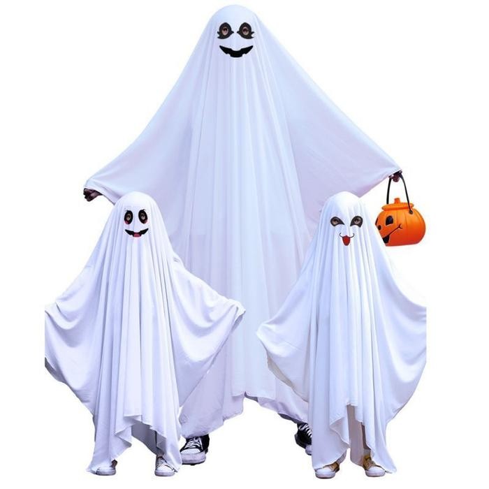 xie Kostum Jubah Halloween Putih Kostum Hantu Seram Cosplay Kostum Jubah Hiasan Halloween