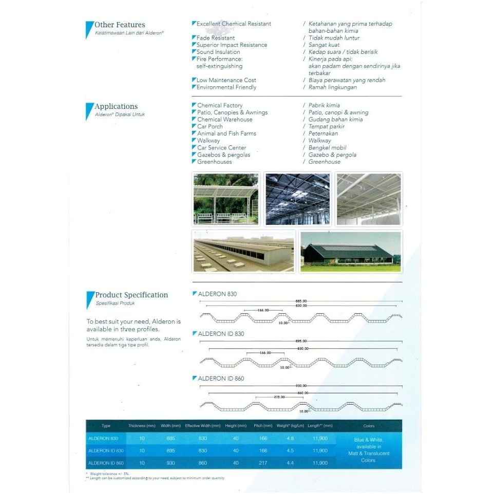 Executive PROMO Atap UPVC Alderon Biru Putih Doff, Garansi, 10mm