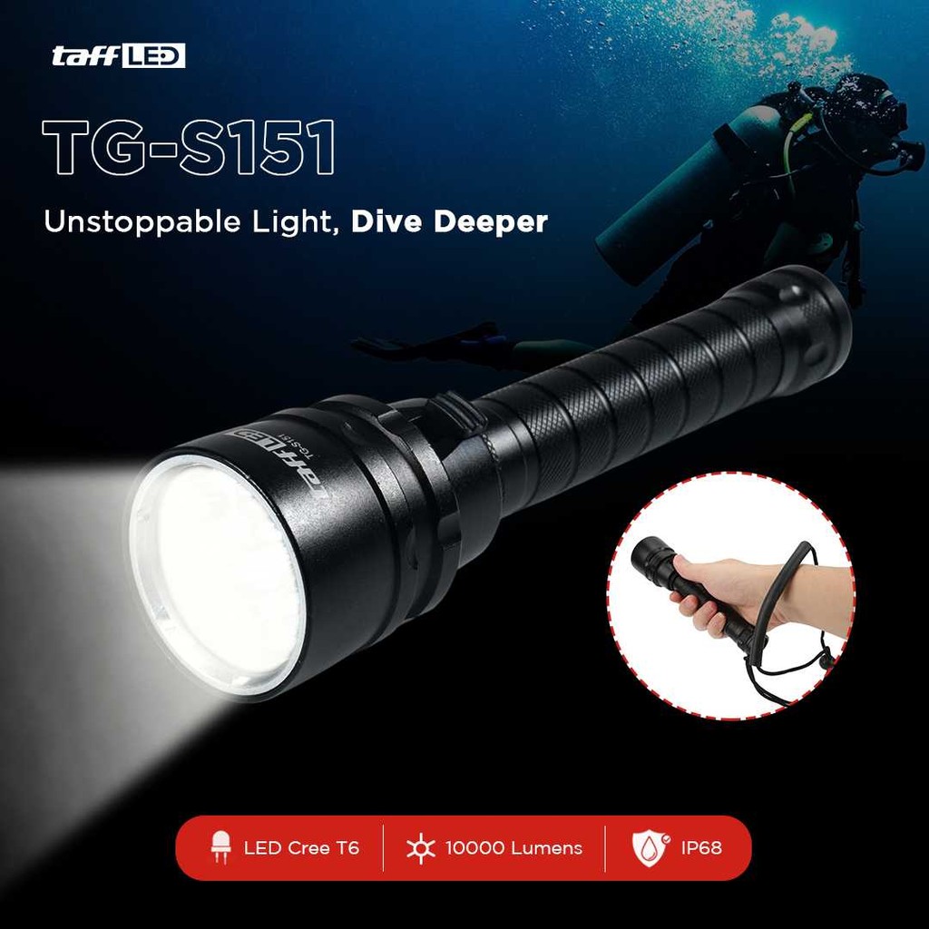 Senter LED Scuba Dive Waterproof IP68 T6 IP68 T6 Waterproof Scuba Dive LED Flashlight Warna Hitam