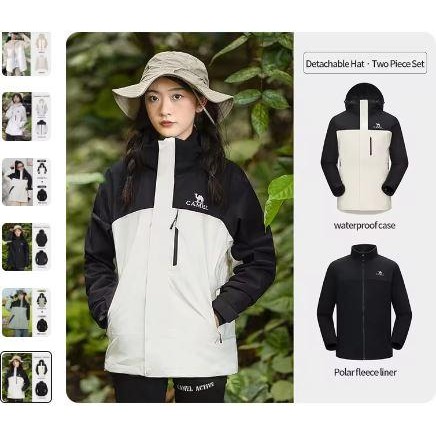 TERBARU GOLDEN CAMEL Waterproof Hiking Jackets Women Men's Windbreakers Three-proof Fleece Jacket