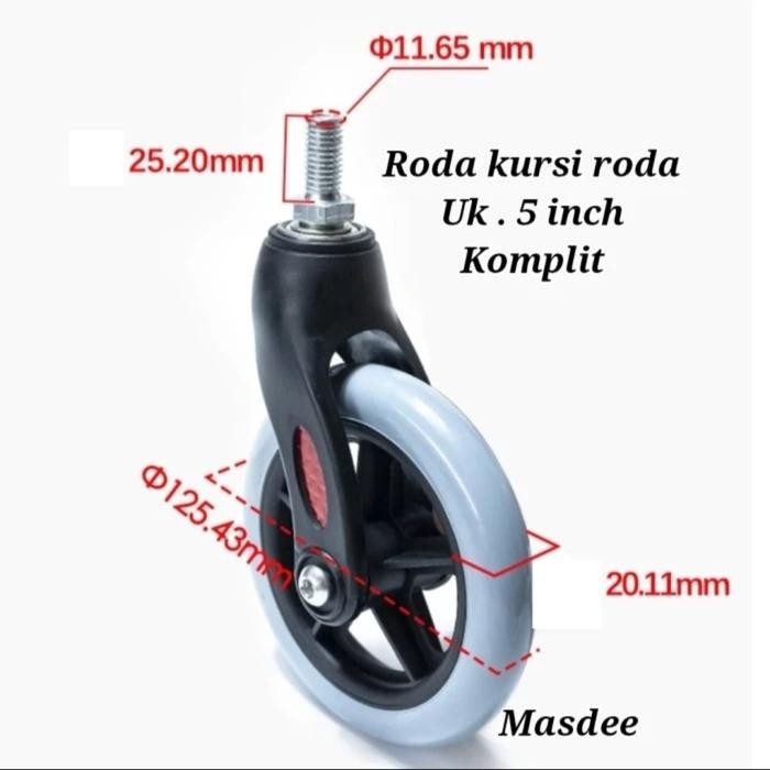 RODA DEPAN UK 5 INCH KOMPLIT KURSI RODA TRAVEL,ORIGINAL