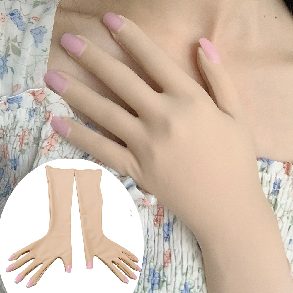 Sale Luxury pink flesh colored spandex Zentai nail gloves men's role-playing Kigurumi high
