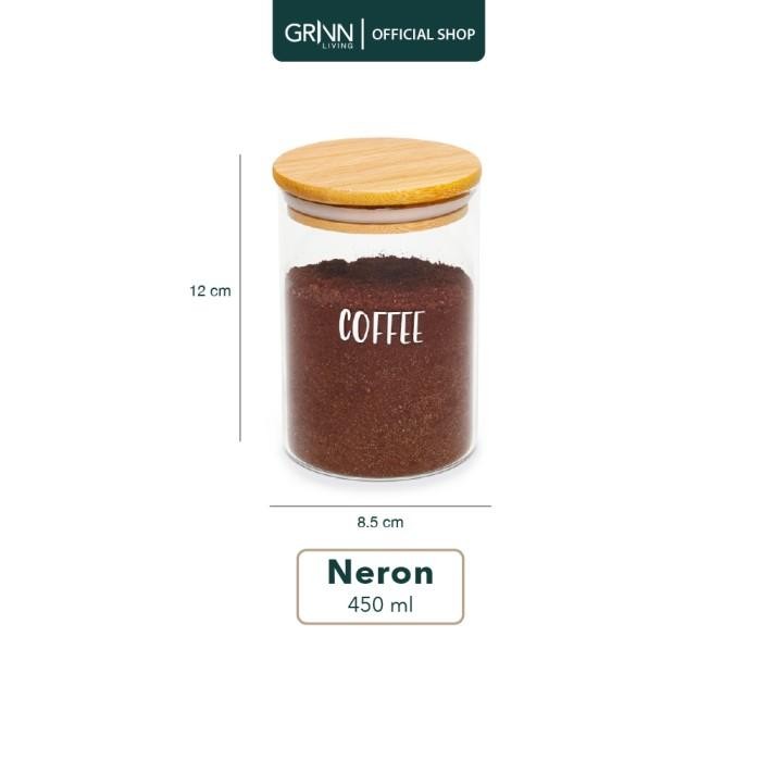 Grinn Living Set Paket Neron Glass Jar 450 ml Toples Kayu Bambu