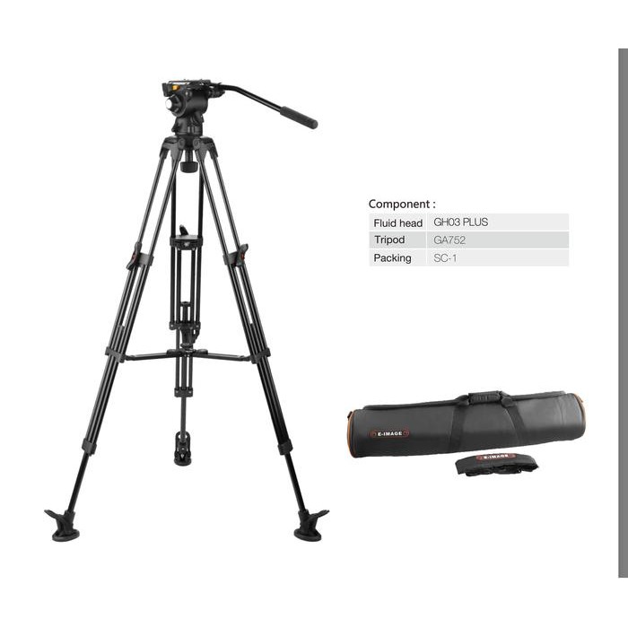 TRIPOD KIT E-IMAGE LIGHTWEIGHT EG03PA2 5KG FLUIDHEAD GH03PLUS EIMAGE