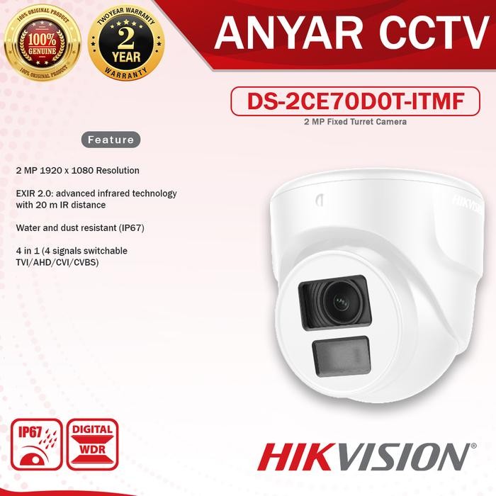 HIKVISION SUPER MINI DOME 2.0MP / 1080P DS-2CE70D0T-ITMF PUTIH / BESI