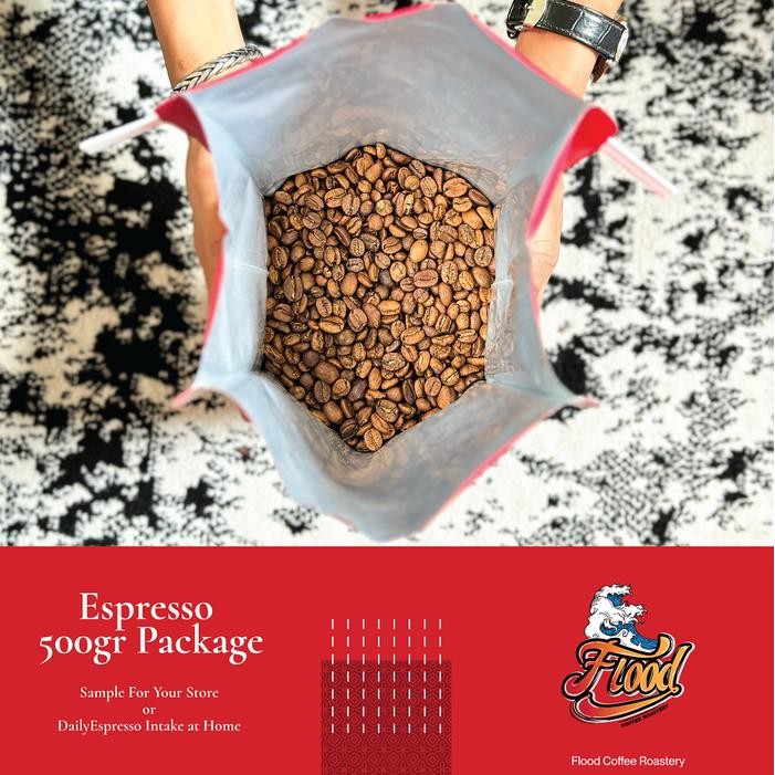 

500GR FLOOD ESPRESSO ROASTED COFFEE BEANS (SEMUA VARIAN BIJI KOPI)