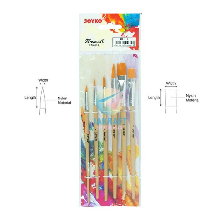 

6 Pcs Set Paket Brush Kuas Lukis Cat Air Poer Akrilik Acrylic Premium BR5 No. 2, 4, 6, 8, 10 dan 12