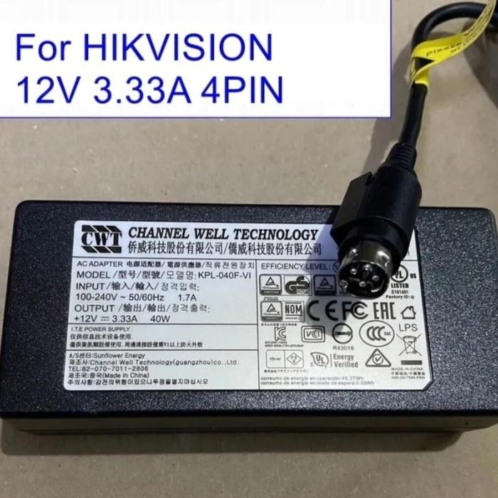 Adaptor Hikvision 4 Pin12V 3,3 ampere Adaptor Dvr Nvr Hikvision Original 12V 3.3A 4 Pin