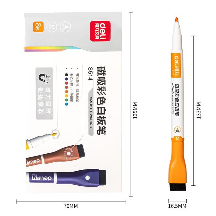

Deli Color Whiteboard Marker/Spidol Papan Tulis+Penghapus 8Color S514