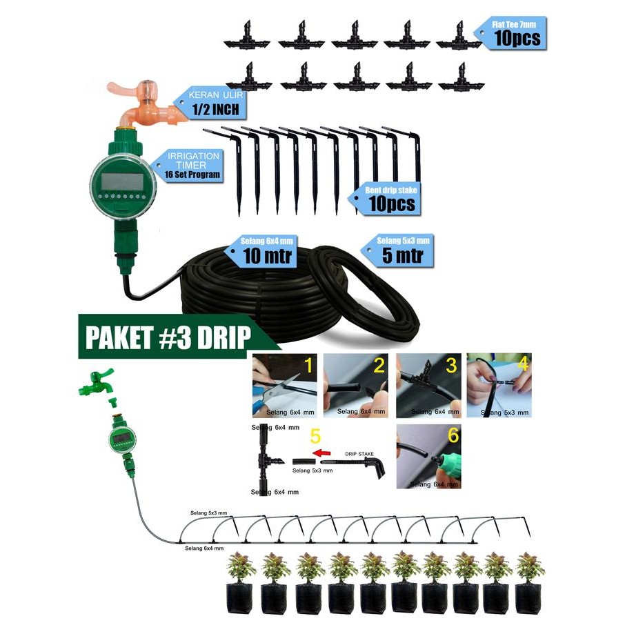 Jirifarm Paket #3 Drip Irigasi - Digital Water Timer Pengatur Otomatis Air Keran Selang