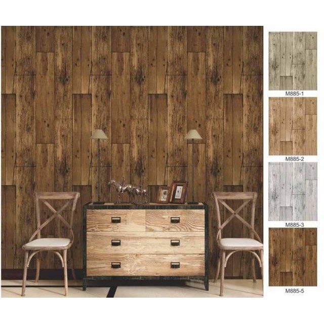 WALLPAPER DINDING MOTIF KAYU 3D MURAH KAYU RUSTIK VINYL Kertas