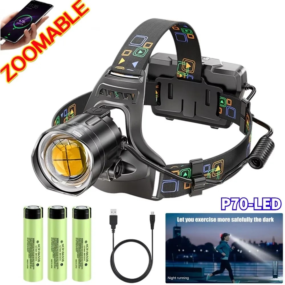 IMPORT Super Bright XHP90 LED Headlamp Long Range Zoomable USB Rechargeable Waterproof Headlight for