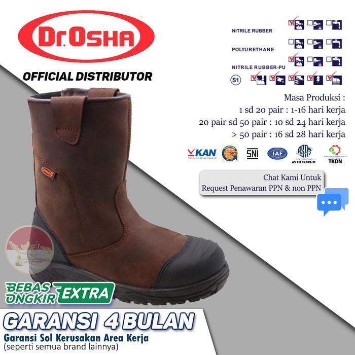 PREMIUM Dr Osha Sepatu Safety Mustang Boot 9373 S1 Comp Toe Cap - SOL RUBBER PU sd 300C & Composite