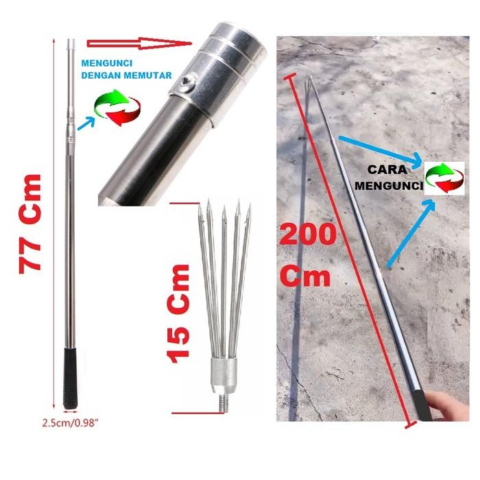 (Allthebest) Harpoon Tombak Ikan 5 Prong Bahan Stainless Steel KEPALA TOMBAK CABANG
