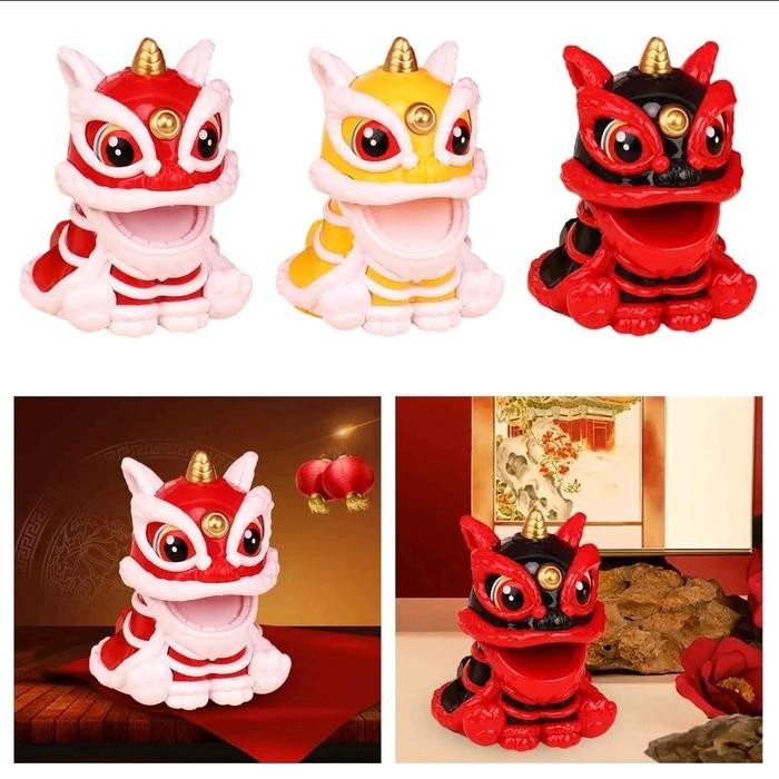 PAJANGAN DASHBOARD MOBIL BARONGSAI KEPALA GOYANG TENAGA SURYA - CAR - MERAH HITAM
