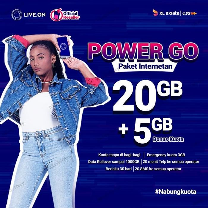 (Expert) KARTU PERDANA XL LIVE.ON POWER GO 20GB+5GB BONUS+50GB STREAMING