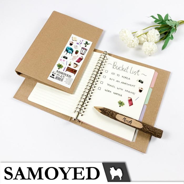 

Binder Note / Loose Leaf Binder A5 - 20 Ring Aesthetic / Esthetic / Vintage Hardcover Kraft Samoyed
