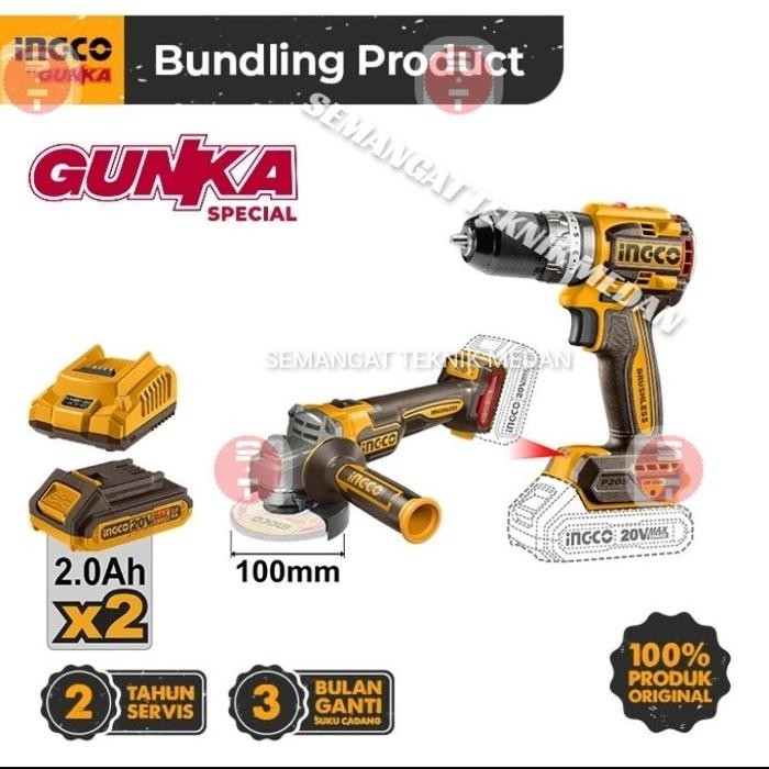 Cagli21104-Gk Cidli20602 Gerinda Bor Cordless Brushless Bundling Ingco