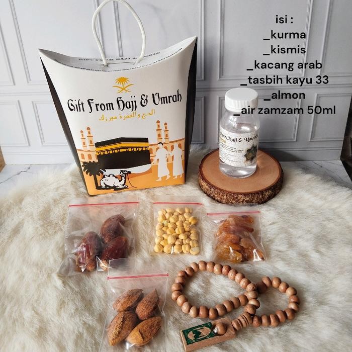 

Paket G Oleh - Oleh Haji dan Umroh Almond + tasbih kayu 33 (isi 25) Souvenir makanan Gift Food New
