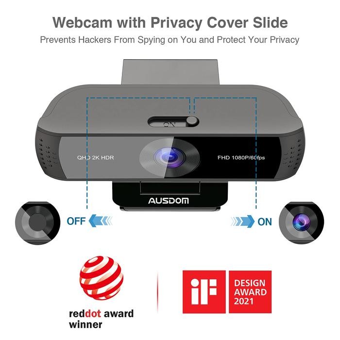 Ausdom Webcam 2K 30Fps 1080P 60Fps Autofocus With Tripod