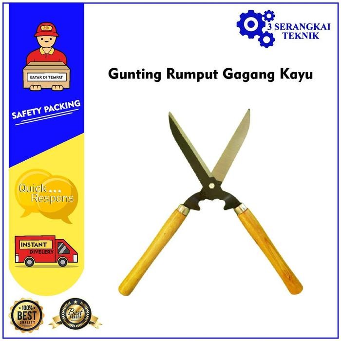 Alat Berkebun Gunting Rumput Gagang Kayu