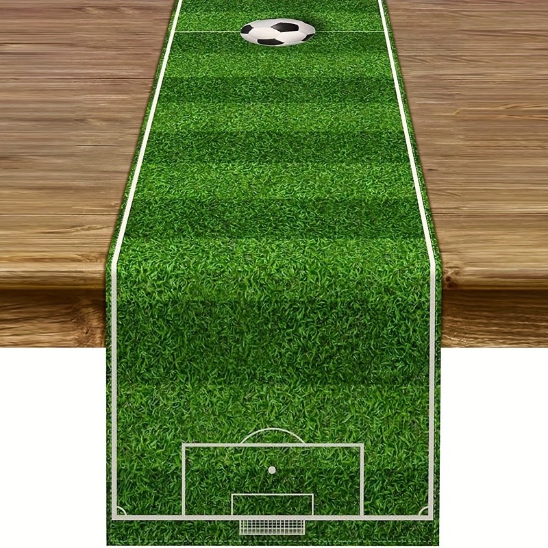 Soccer Theme Linen Table Runner Sport Party Decorations Green Football Field Pattern Table Runners