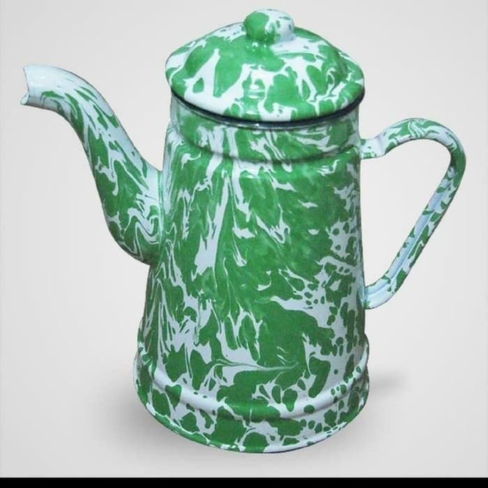 Buruan beli] Teko leher panjang teko blurik enamel teko loreng hijau 13cm