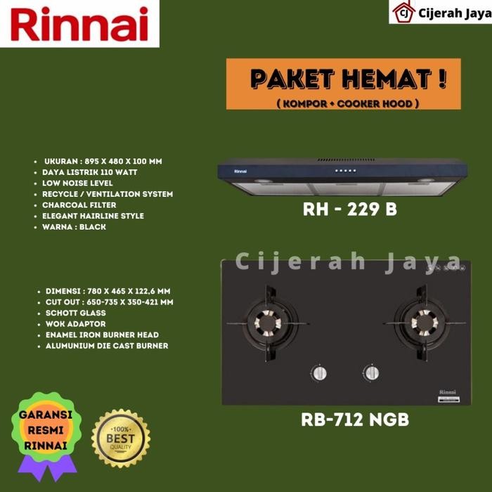 .........] RINNAI PAKET KOMPOR GAS TANAM 2 TUNGKU RINNAI RB 712 NGB RB712NGB + COOKER HOOD RINNAI RB
