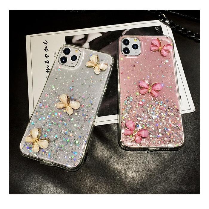 Case Samsung A20 A30 Glitter Bling 3D Butterfly Casing Soft Clear