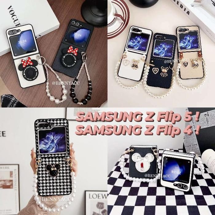 Case Samsung Galaxy Z Flip 5 Z Flip 4 Case 3D Minnie Strap Rantai Ori