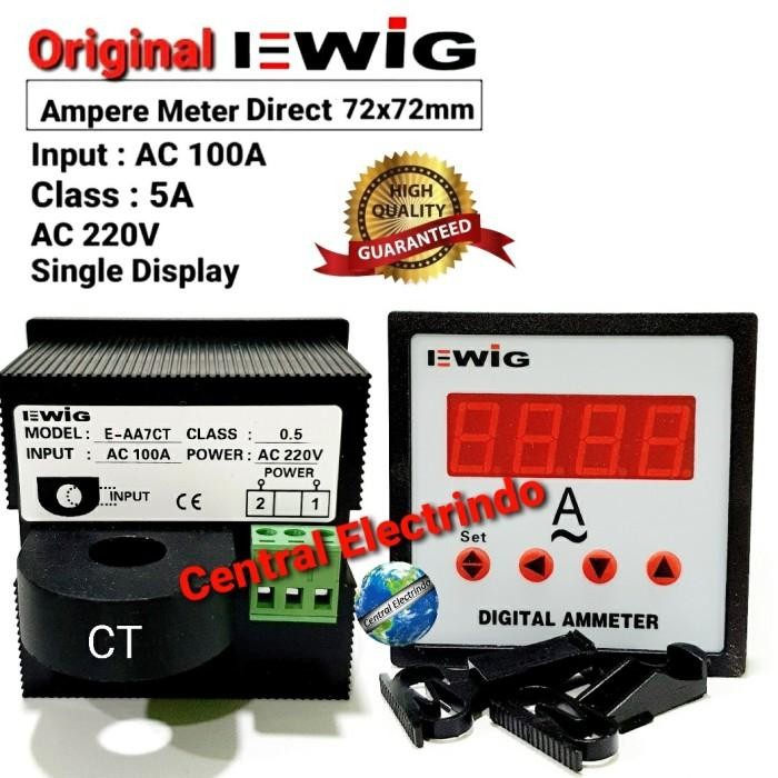 Ampere Meter Digital Direct Include Ct Ewig 72X72 Ac 100A.