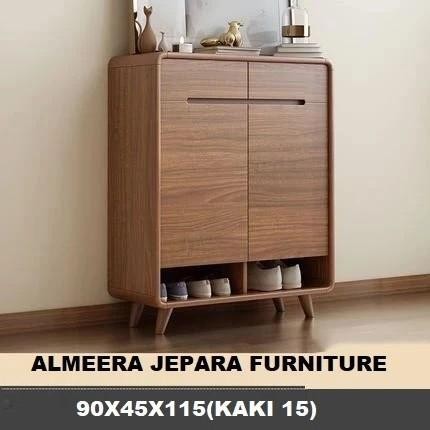 NEW Lemari Sepatu Aesthetic Kayu Jati mix rotan minimalis/Rak sepatu tertutup minimalis kayu jati