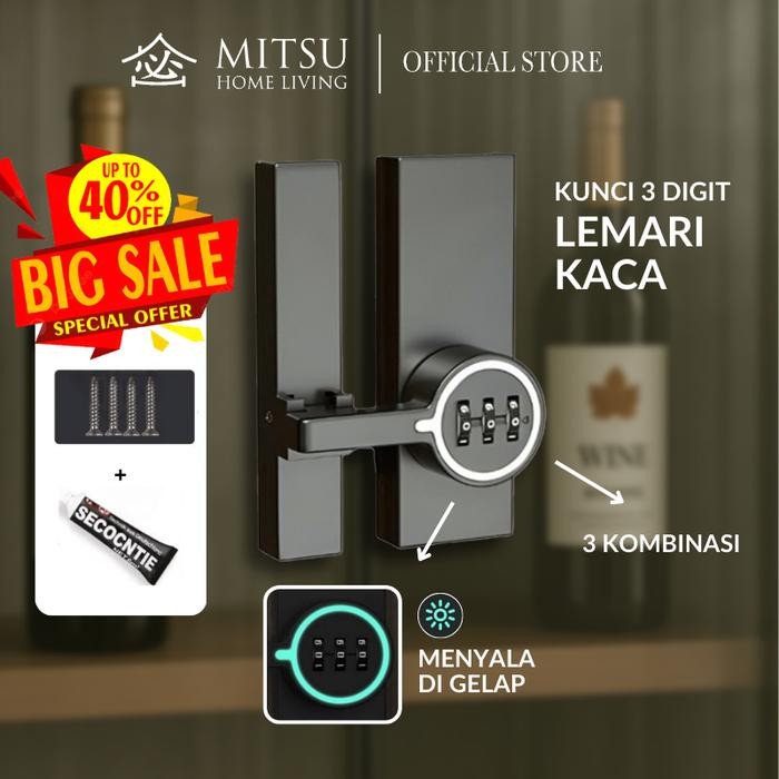 Kunci Lemari Kaca Kombinasi Modern 3 Dit Pengunci Lemari Modern Minimalis Tanpa Kunci, Aman & Elegan