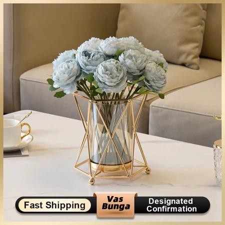 reny Vas Besar Kaca Hidroponik Kreatif Palsu Rangkaian Bunga Kering Cahaya Ornamen Mewah Ruang Tamu