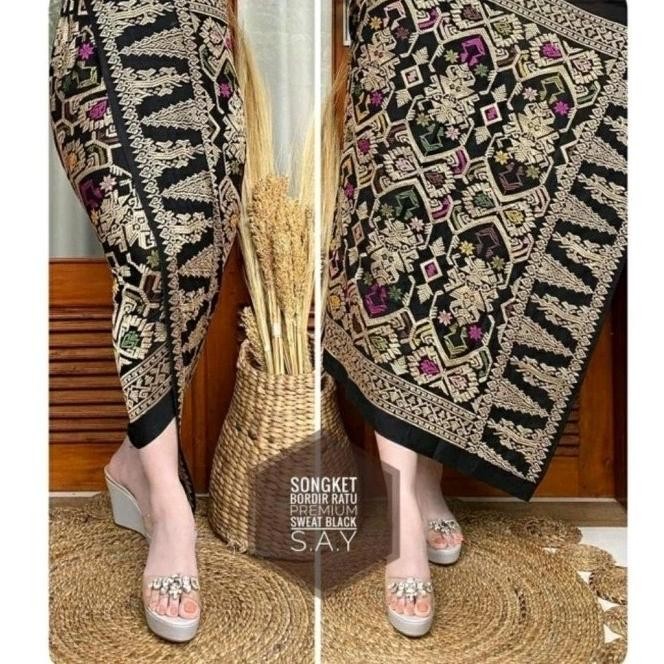 PREMIUM Kain Songket Kamen bordir premium Bali lembaran motif Permata Berwarna