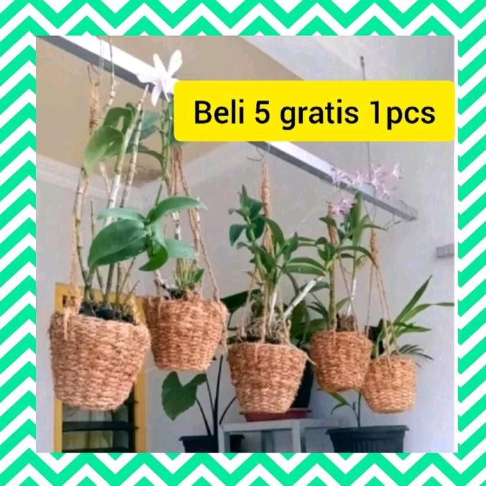 PREMIUM Paket 5 pcs Pot Gantung Anyaman Tanaman Hias Serabut Kelapa Bunga Alami polybag