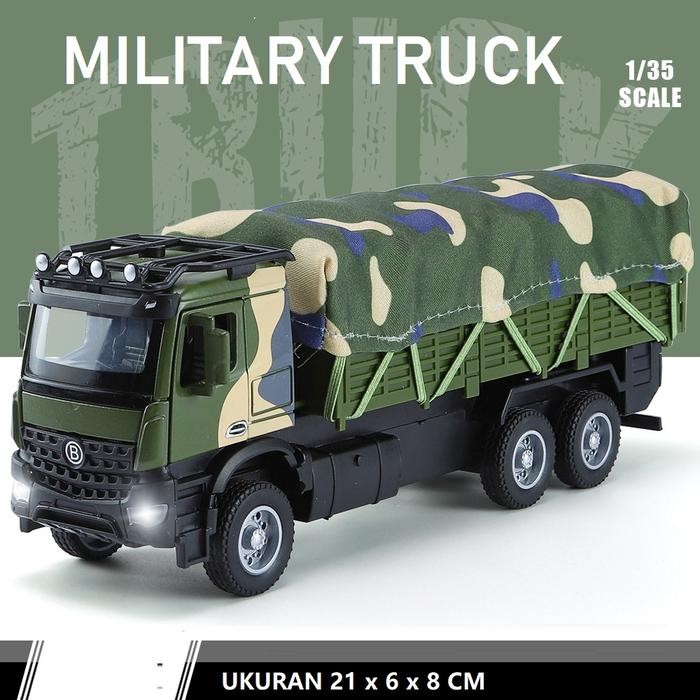 DIECAST MILITARY TRUCK TRANSPORTASI MOBIL TRUCK ARMY SCALA 1:35 ALLOY METAL