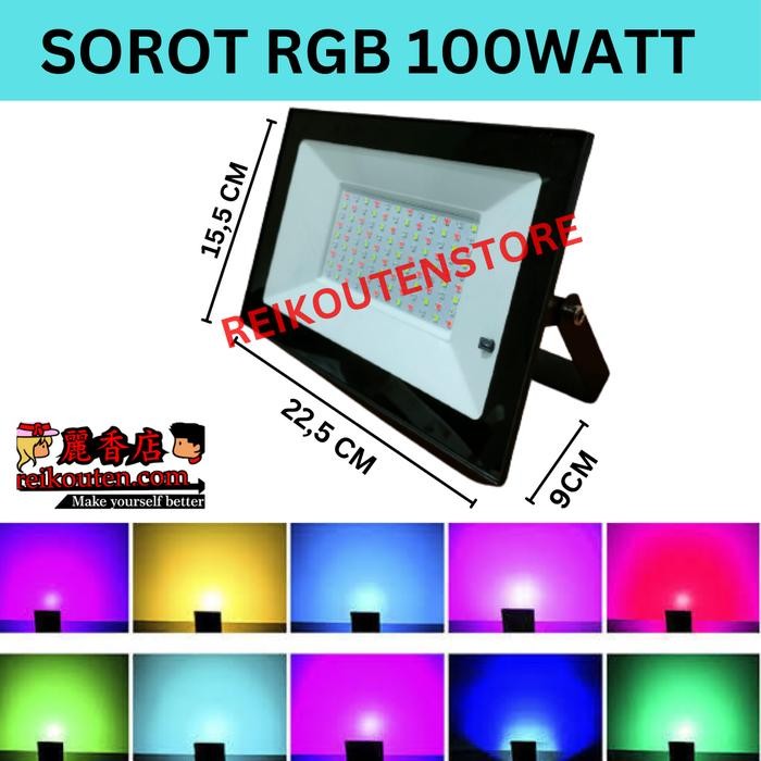 LAMPU SOROT RGB 100 WATT LED TEMBAK WARNA WARNI 100W FLOOD 100WATT