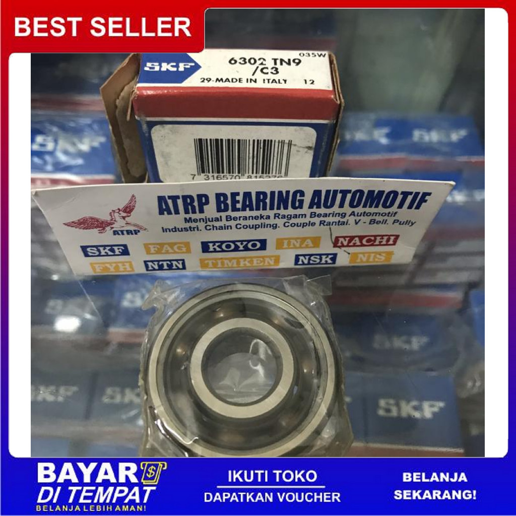 FREE ONGKIR BALL BEARING 6302 TN9/C3 SKF ITALY ORIGINAL BISA COD