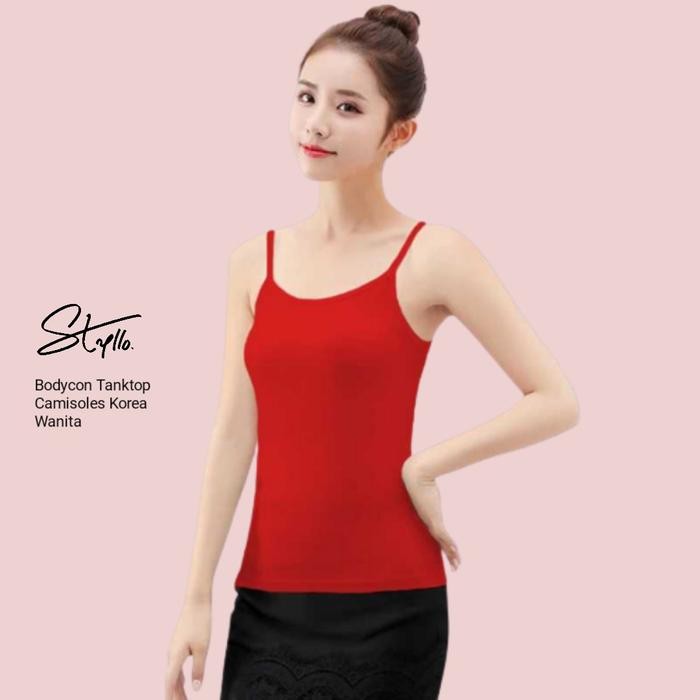 BEST SELLER Tank Top Camisoles Wanita Tengtop Tali Kecil Pendek Polos - Merah Basic Dalaman Fit