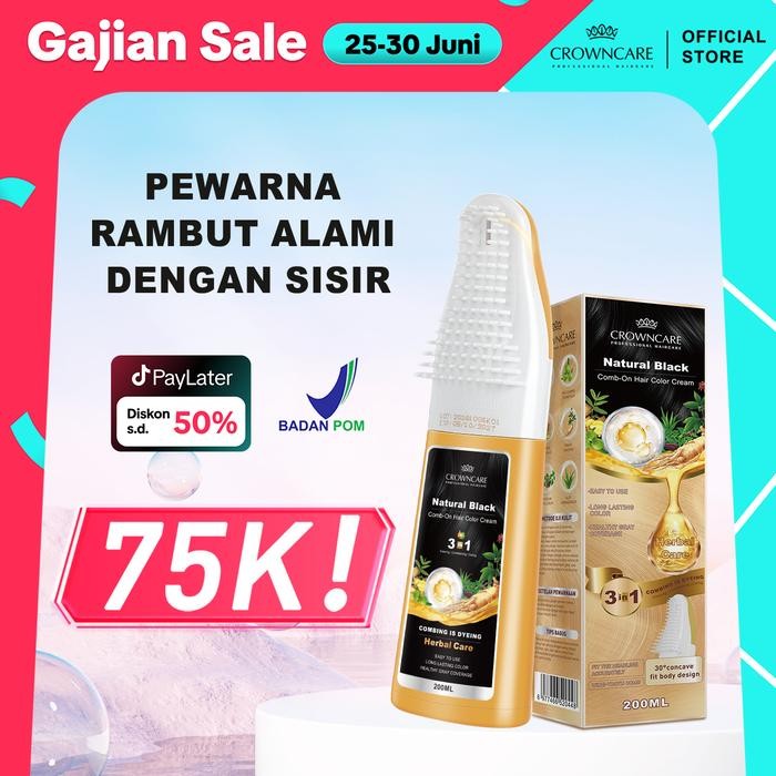 CrownCare Hair Coloring Shampoo Uban 200ml Penghitam Rambut Beruban Membantu menghitamkan uban,