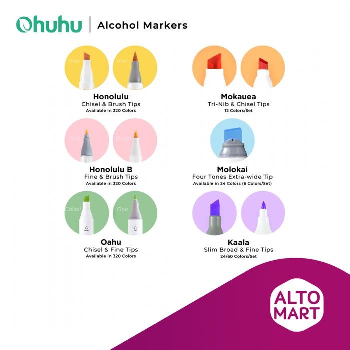 

OHUHU Honolulu 48 Colors Dual Tip Brush Fine Chisel Alcohol Art Marker