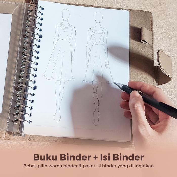 

Bundle Binder Kulit & Isi Binder ukuran A5 20 ring / Buku gambar fashion design sketsa busana /