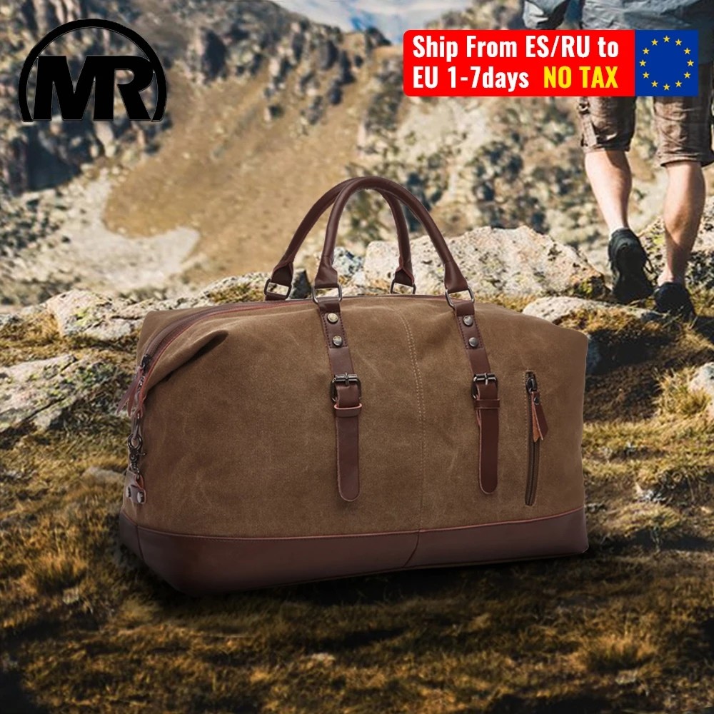 Sale MARKROYAL Canvas Leather Men Travel Bags Carry On Luggage Bag Men Duffel Bag Handbag Travel