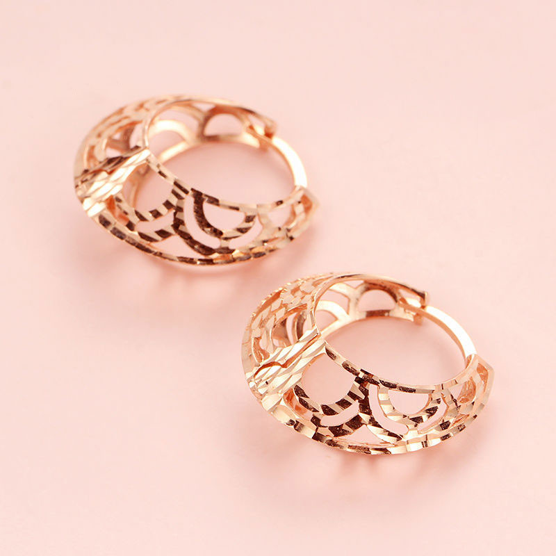 585 Purple Gold Plated 14K Rose Gold Hoop Earrings for Women Fashion Hollow Party Dinner Jewelry for