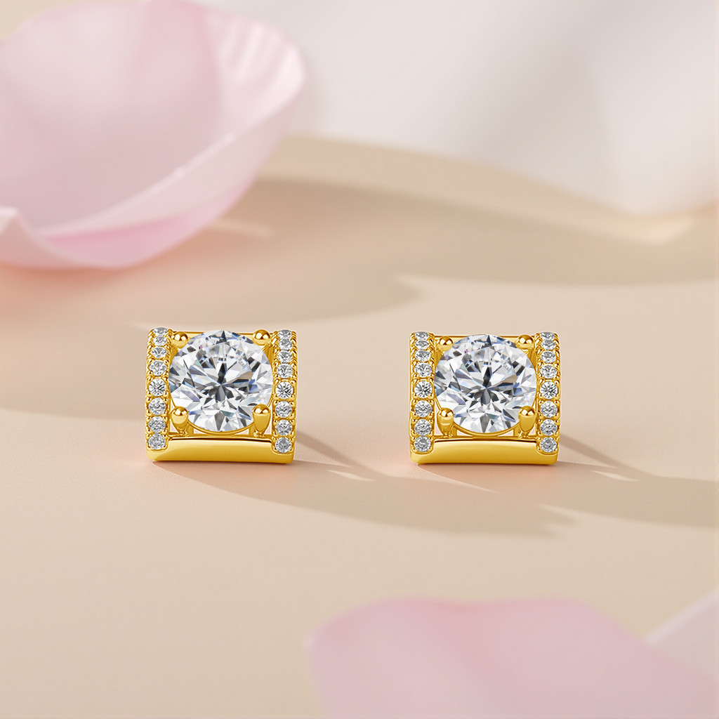 Unique 14k Gold Earrings Stud Moissanite Woman Real 585 K Gold Luxury Designer Jewellery Brand