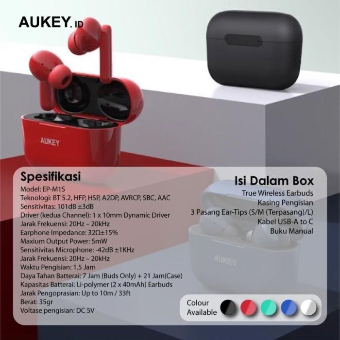 (Expert) AUKEY TWS Bluetooth True Wireless Earphone IPX5 4G Earbuds EP-M1S
